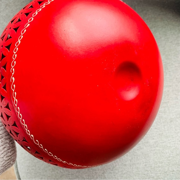 Round Openwork Votive Candle Holder Red Scarlet World Market Painted Metal EUC - Picture 7 of 7